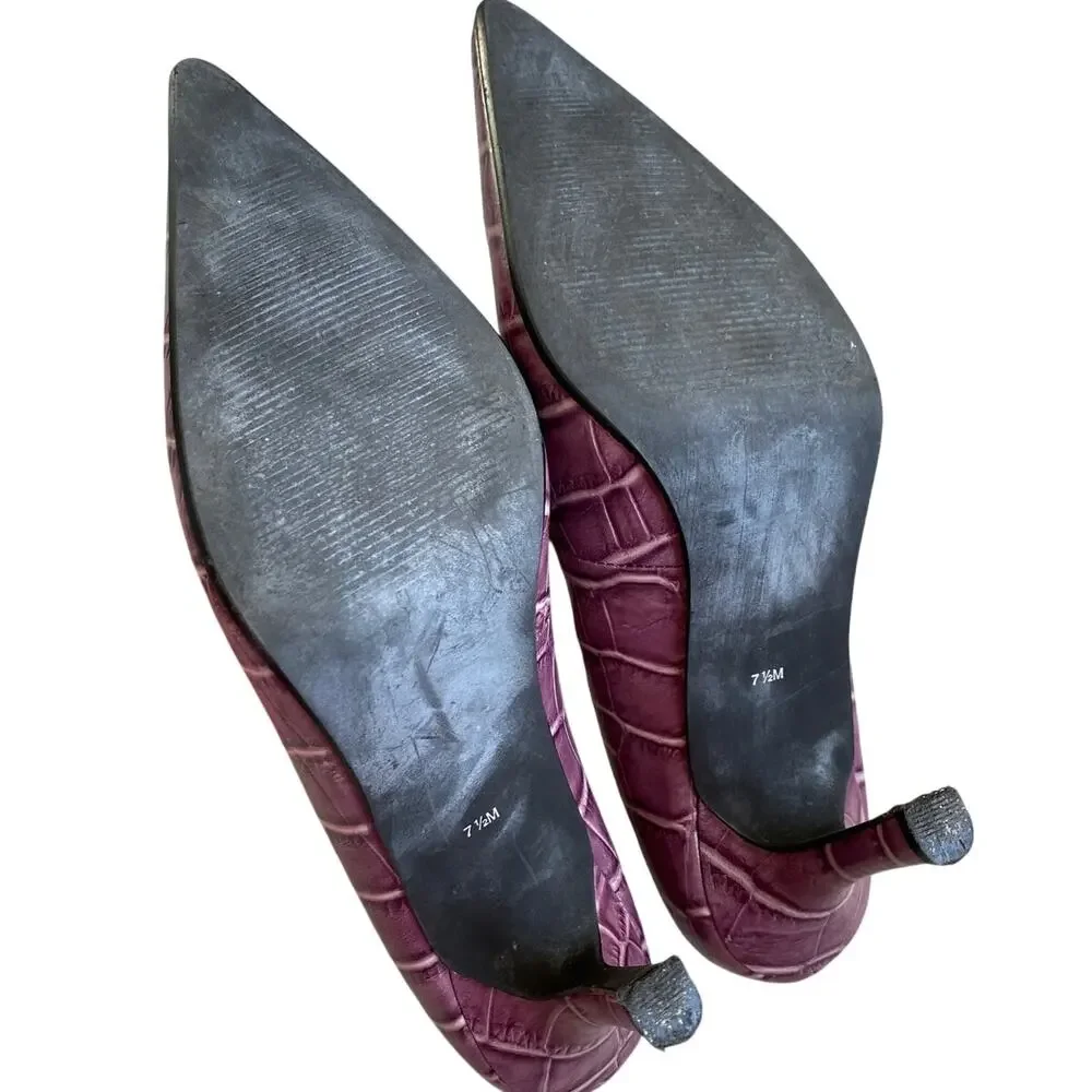 Amanda Smith purple leather stiletto pumps US 7.5M shoes moc croc pointy toes